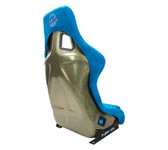NRG Innovations FRP Bucket Seat PRISMA Edition with pearlized back. All Bluealcantara vegan material special ultra embroidery (XLARGE) FRP-304BL-ULTRA