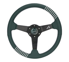 NRG Innovations Steering Wheel - 20 Year Anniversary Emerald Perforated Leather, Silver Stitching Reinforced Spoke, 1.5" Dish, 340 MM RST-037MB-G-20