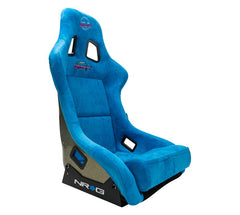 NRG Innovations FRP Bucket Seat PRISMA Edition with pearlized back. All Bluealcantara vegan material special ultra embroidery (XLARGE) FRP-304BL-ULTRA