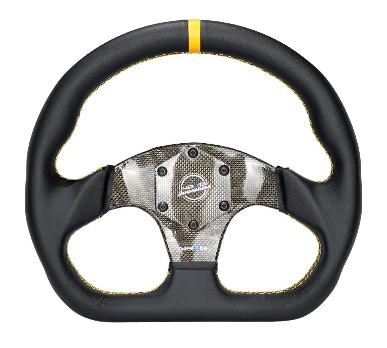 NRG Innovations CARBON FIBER STEERING WHEEL 320MM YELLOW CARBON FIBER CENTER W/ YELLOW STITCH YELLOW CENTER MARK FLAT BOTTOM RST-024CF/GD