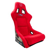 NRG Innovations FRP Bucket Seat PRISMA Edition with pearlized back. All Red alcantara vegan material special ultra embroidery (XLARGE) FRP-304RD-ULTRA
