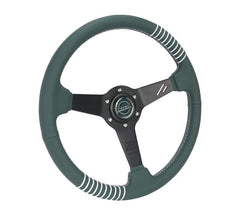 NRG Innovations Steering Wheel - 20 Year Anniversary Emerald Perforated Leather, Silver Stitching Reinforced Spoke, 1.5" Dish, 340 MM RST-037MB-G-20