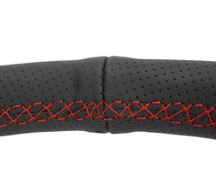 NRG Innovations Reinforced Classic Stealth Wheel, 380mm, 3 spoke center with diagnal slits, 1" Deep Dish with Perforated Leather and Red Stitching RST-380-STL-R