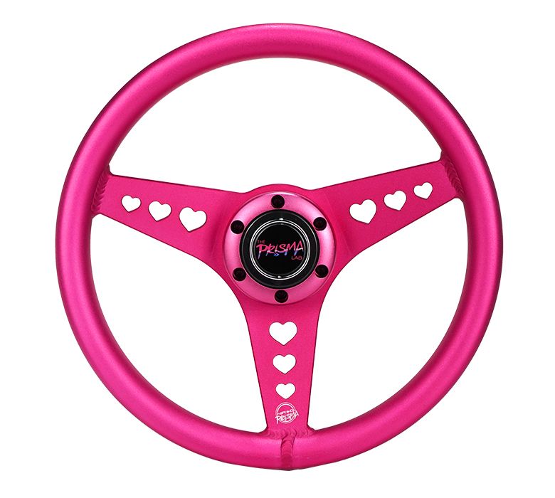 NRG Innovations All Aluminum Steering Wheel 330mm - Heart Cut Out- Ergonomic Grip- Anadized Pink RST-073-PK