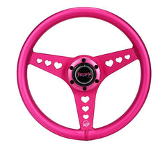 NRG Innovations All Aluminum Steering Wheel 330mm - Heart Cut Out- Ergonomic Grip- Anadized Pink RST-073-PK
