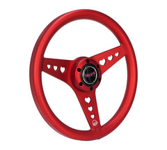 NRG Innovations All Aluminum Steering Wheel 330mm - Heart Cut Out- Ergonomic Grip- Anadized Red RST-073-RD