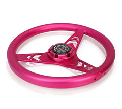 NRG Innovations All Aluminum Steering Wheel 330mm - Arow Cutout- Ergonomic Grip- Anadized Pink RST-070-PK
