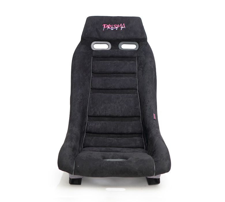 NRG Innovations GTS Retro Bucket Seat features Black vegan microfiber, black stitching, Colorful multi color Fiberglass back Finish with Glitter PRI-150BK-PRISMA