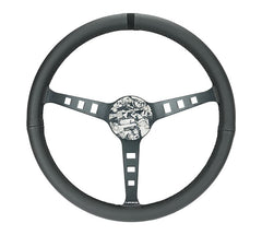 NRG Innovations Reinforced Steering Wheel - Fuguz x NRG collaboration 1.5" Deep, 5mm matte black spoke, 380mm Sport Steering Wheel Black leather w/ black stitching iconic episode 2 laser engraving RST-380SK-EP2