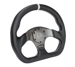 NRG Innovations CARBON FIBER STEERING WHEEL 320MM SILVER CARBON FIBER CENTER W/ SILVER STITCH SILVER CENTER MARK FLAT BOTTOM RST-024CF/SL