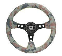 NRG Innovations Reinforced Steering Wheel- 320mm Sport  / Suede Steering Wheel w/ camo pattern and green stiching RST-012S-CAMO