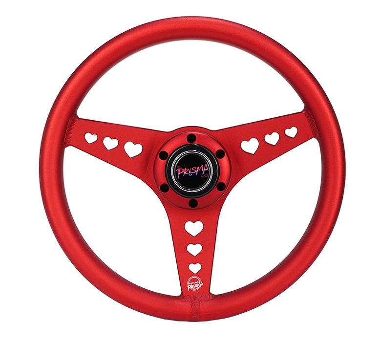 NRG Innovations All Aluminum Steering Wheel 330mm - Heart Cut Out- Ergonomic Grip- Anadized Red RST-073-RD