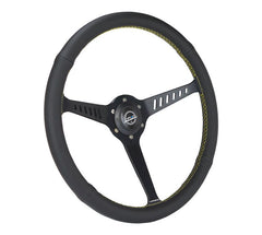 NRG Innovations Reinforced Classic Stealth Wheel, 380mm, 3 spoke center with diagnal slits, 1" Deep Dish with Perforated Leather and Yellow Stitching RST-380-STL-Y