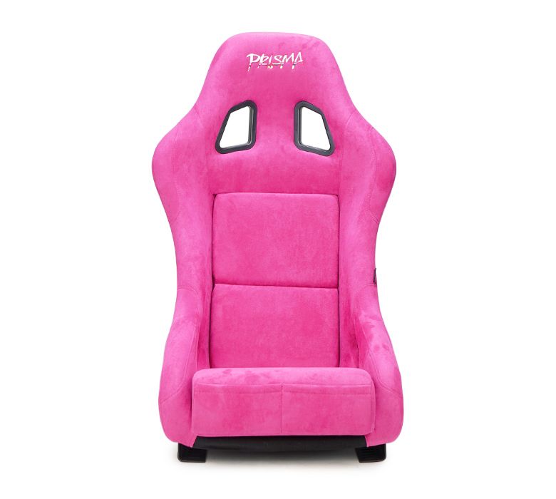NRG Innovations FRP Bucket Seat PRISMA Edition with pearlized back. All Fushia alcantara vegan material w/ phone pockets. (Medium) FRP-303FH-PRISMA