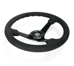 NRG Innovations Reinforced Steering Wheel- RACE STYLE - 350mm sport steering wheel (3' deep) black Alcantara w/ Black regularstitching - Matte Black spoke RST-036MB-SA