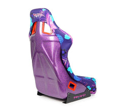 NRG Innovations FRP Bucket Seat PRISMA- PINA Version with Purple pearlized back. Violet Tropical print finish in vegan material plus phone pockets. (Medium) FRP-303-PINA