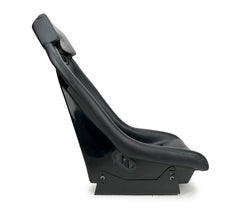 NRG Innovations GT Retro Bucket Seat features Black PVC Leather, black stitching, Black Fiberglass with Madmike Logo and Special grommets PRI-100BK-MM