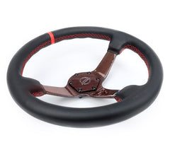 NRG Innovations CARBON FIBER STEERING WHEEL 350mm Red Carbon Fiber, Red stiching, Red center mark, Leather RST-036CF-RD
