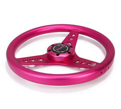 NRG Innovations All Aluminum Steering Wheel 330mm - Heart Cut Out- Ergonomic Grip- Anadized Pink RST-073-PK