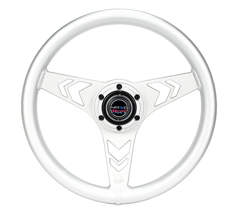 NRG Innovations All Aluminum Steering Wheel 330mm - Arow Cutout- Ergonomic Grip- Anadized Silver RST-070-SL