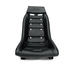NRG Innovations GT Retro Bucket Seat features Black PVC Leather, black stitching, Black Fiberglass with Madmike Logo and Special grommets PRI-100BK-MM