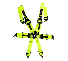 NRG Innovations FIA Approved 6pt 2 inch Shoulder Belt for HANS device. Rotary Cam Lock Buckle, 3" Waist Belt and Crutch Belt - Neon Yellow w/ Prisma logo SBH-HRS6PCFYL-P