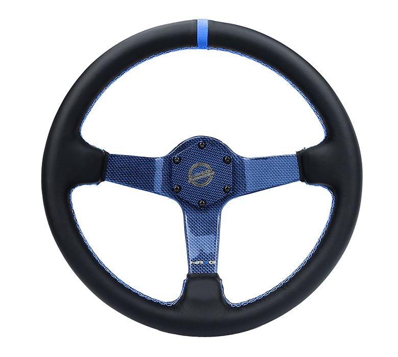 NRG Innovations CARBON FIBER STEERING WHEEL 350mm BLUE Carbon Fiber, Blue stiching, blue center mark, Leather RST-036CF-BL