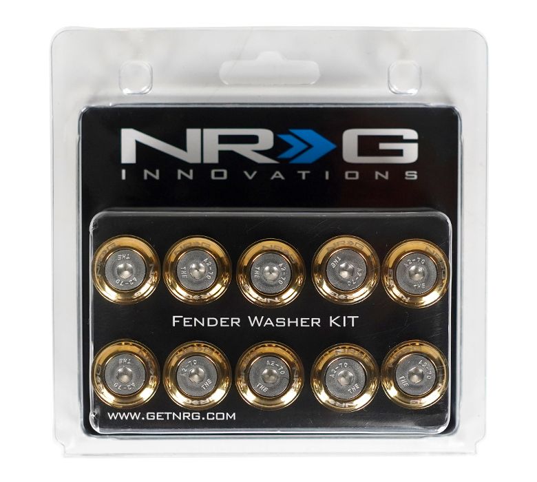NRG Innovations Fender Washer Kit, Set of 10, Chrome Gold, Rivets for Plastic FW-100CG