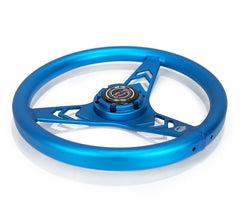 NRG Innovations All Aluminum Steering Wheel 330mm - Arow Cutout- Ergonomic Grip- Anadized Blue RST-070-BL