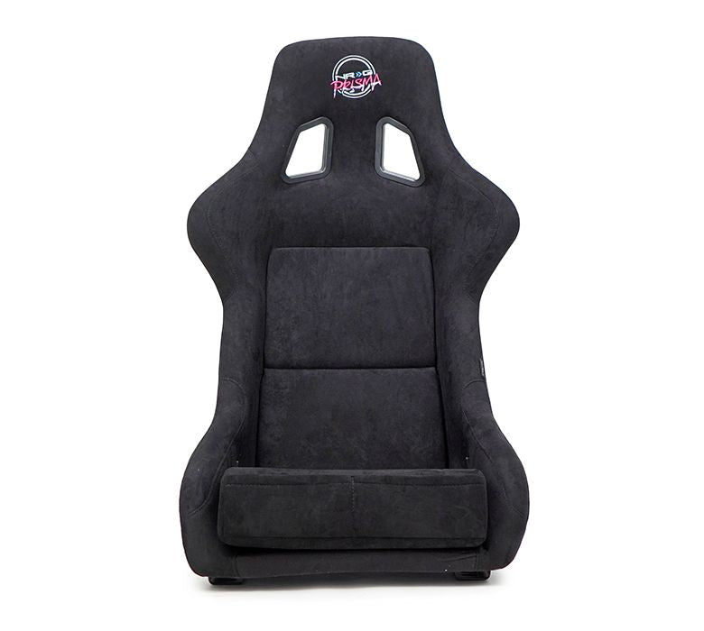 NRG Innovations FRP Bucket Seat PRISMA Edition with pearlized back. All Black alcantara vegan material. (XLARGE) FRP-304BK-PRISMA