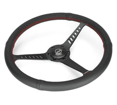 NRG Innovations Reinforced Classic Stealth Wheel, 380mm, 3 spoke center with diagnal slits, 1" Deep Dish with Perforated Leather and Red Stitching RST-380-STL-R
