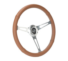 NRG Innovations Reinforced Classic Wheel, 380mm, 3 spoke center with silver finish, 1" Deep Dish with Perforated Brown Leather  RST-380-CIRCUIT-BR