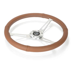 NRG Innovations Reinforced Classic Wheel, 380mm, 3 spoke center with silver finish, 1" Deep Dish with Perforated Brown Leather  RST-380-CIRCUIT-BR