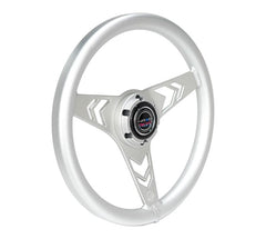 NRG Innovations All Aluminum Steering Wheel 330mm - Arow Cutout- Ergonomic Grip- Anadized Silver RST-070-SL