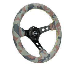 NRG Innovations Reinforced Steering Wheel- 320mm Sport  / Suede Steering Wheel w/ camo pattern and green stiching RST-012S-CAMO