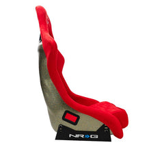 NRG Innovations FRP Bucket Seat PRISMA Edition with pearlized back. All Red alcantara vegan material special ultra embroidery (XLARGE) FRP-304RD-ULTRA