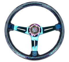 NRG Innovations Reinforced Steering Wheel - "Matsuri" 350mm 2" Deep Dish Clear Acrylic Steering Wheel in Smoke and Neochrome spoke finish with slits. RST-027MC-SM