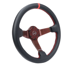 NRG Innovations CARBON FIBER STEERING WHEEL 350mm Red Carbon Fiber, Red stiching, Red center mark, Leather RST-036CF-RD
