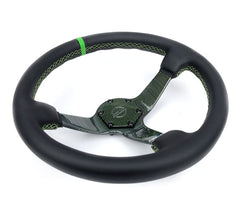 NRG Innovations CARBON FIBER STEERING WHEEL 350mm Green Carbon Fiber, Green stiching, Green center mark, Leather RST-036CF-GN