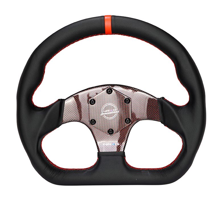 NRG Innovations CARBON FIBER STEERING WHEEL 320MM RED CARBON FIBER CENTER W/ RED STITCH RED CENTER MARK FLAT BOTTOM RST-024CF/RD