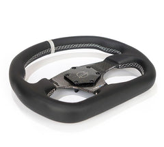 NRG Innovations CARBON FIBER STEERING WHEEL 320MM SILVER CARBON FIBER CENTER W/ SILVER STITCH SILVER CENTER MARK FLAT BOTTOM RST-024CF/SL