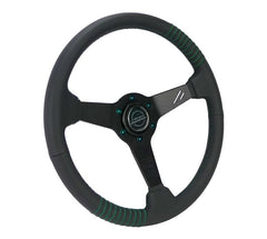 NRG Innovations Steering Wheel - 20 Year Anniversary Black Perforated Leather, Emerald Stitching, Reinforced Spoke, 1.5" Dish, 340 MM RST-037MB-B-20