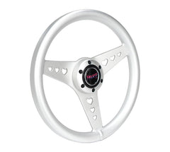 NRG Innovations All Aluminum Steering Wheel 330mm - Heart Cut Out- Ergonomic Grip- Anadized Silver RST-073-SL