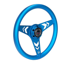 NRG Innovations All Aluminum Steering Wheel 330mm - Arow Cutout- Ergonomic Grip- Anadized Blue RST-070-BL