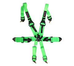 NRG Innovations FIA Approved 6pt 2 inch Shoulder Belt for HANS device. Rotary Cam Lock Buckle, 3" Waist Belt and Crutch Belt - Neon Green w/ Prisma logo SBH-HRS6PCFGN-P