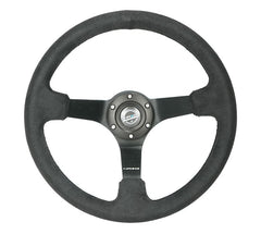 NRG Innovations Reinforced Steering Wheel- RACE STYLE - 350mm sport steering wheel (3' deep) black Alcantara w/ Black regularstitching - Matte Black spoke RST-036MB-SA
