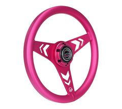 NRG Innovations All Aluminum Steering Wheel 330mm - Arow Cutout- Ergonomic Grip- Anadized Pink RST-070-PK