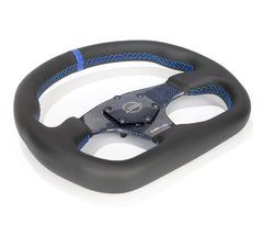 NRG Innovations CARBON FIBER STEERING WHEEL 320MM BLUE CARBON FIBER CENTER W/ BLUE STITCH BLUECENTER MARK FLAT BOTTOM RST-024CF/BL
