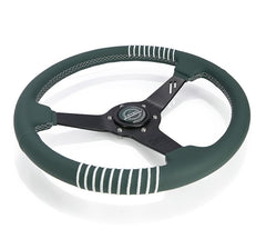 NRG Innovations Steering Wheel - 20 Year Anniversary Emerald Perforated Leather, Silver Stitching Reinforced Spoke, 1.5" Dish, 340 MM RST-037MB-G-20