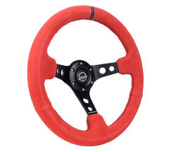 NRG Innovations Reinforced Steering Wheel - 350MM Sport Steering Wheel (3" Deep) - Red Suede w/ Black sttiching and Black stripe RST-006S-RR-B